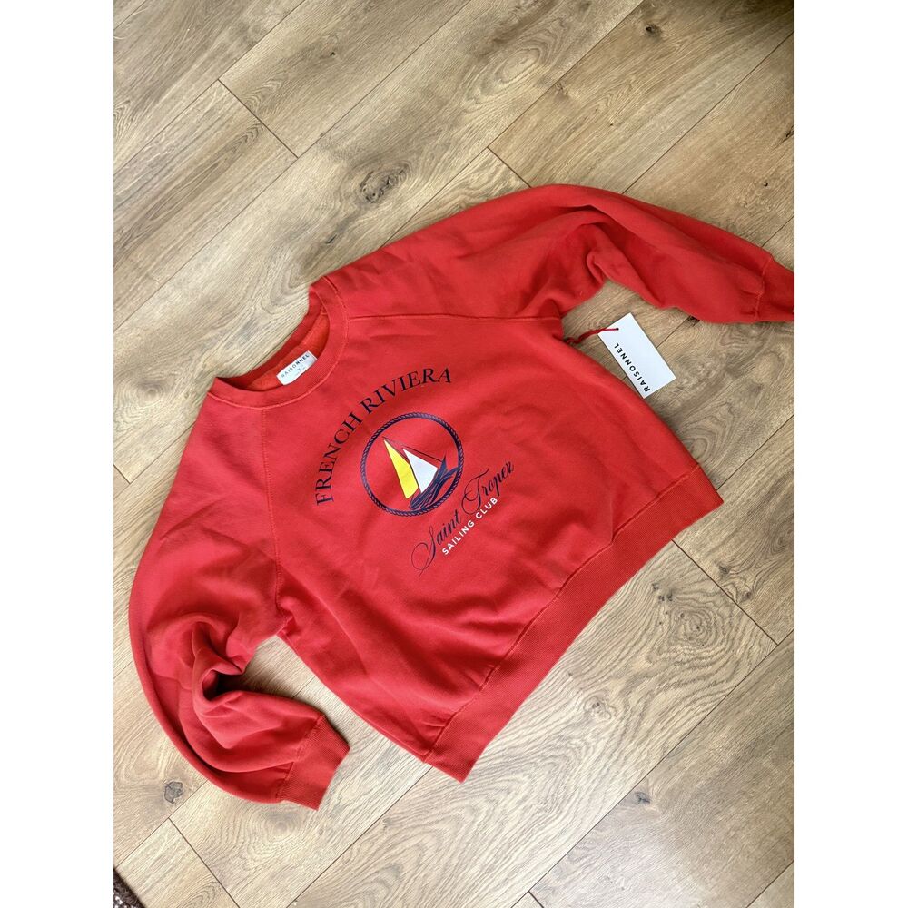 RAISONNEL NWT M Orange Graphic Sailing club Crewneck pullover 100% cotton